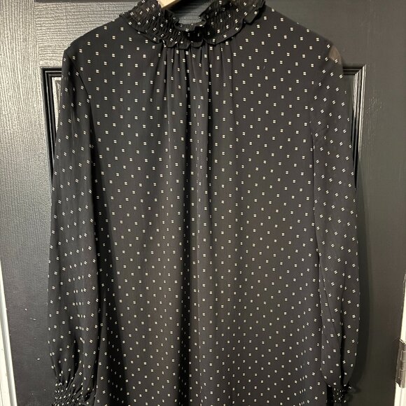 H&M Womens Dress Black White Polka Dot Mid Length Sheer Sleeves - Picture 1 of 5